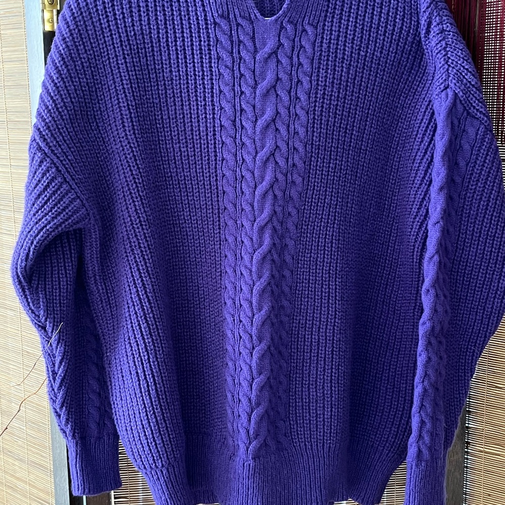Purple Cable Knit Hooded Sweater